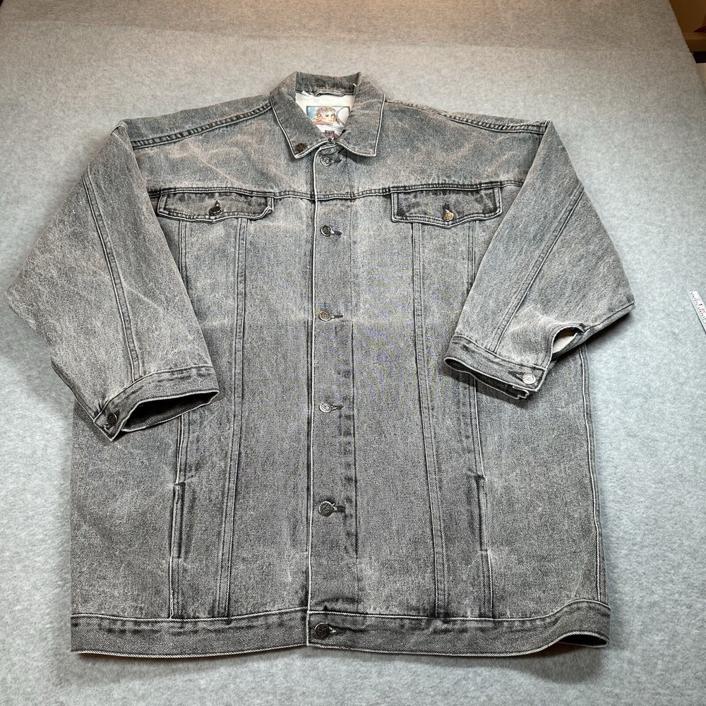 Whipp Oversized Denim Jacket Men's/Unisex L Gray‎ Wash 1/2 Sleeves Hip Hop Long